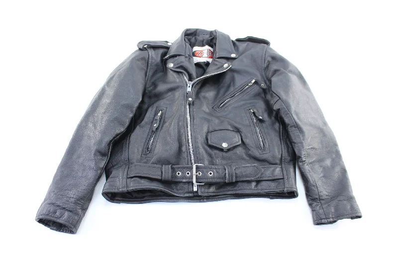 Z1R Black Motorcycle Leather Zip Up Jacket