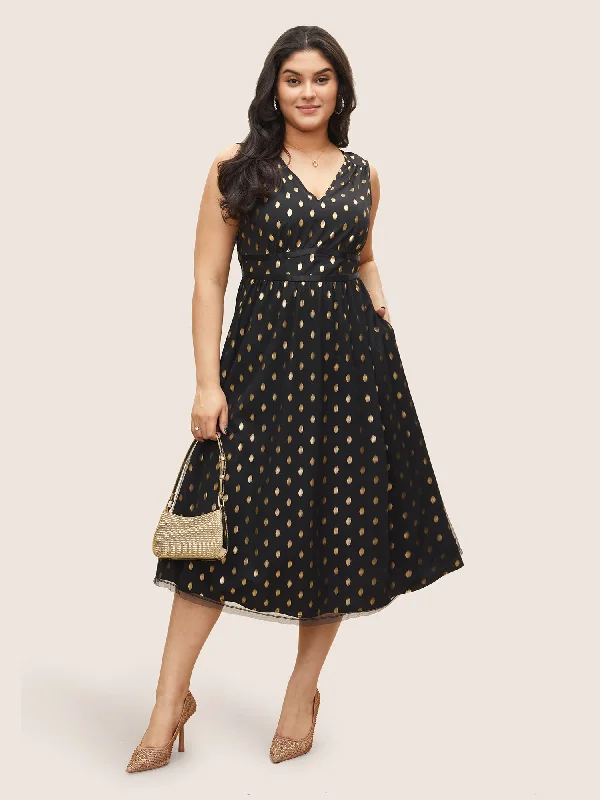 Glitter Polka Dot Pocket Patchwork Tank Dress