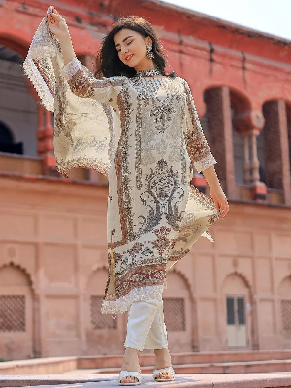 Ivory Printed Silk Blend Pakistani Suit