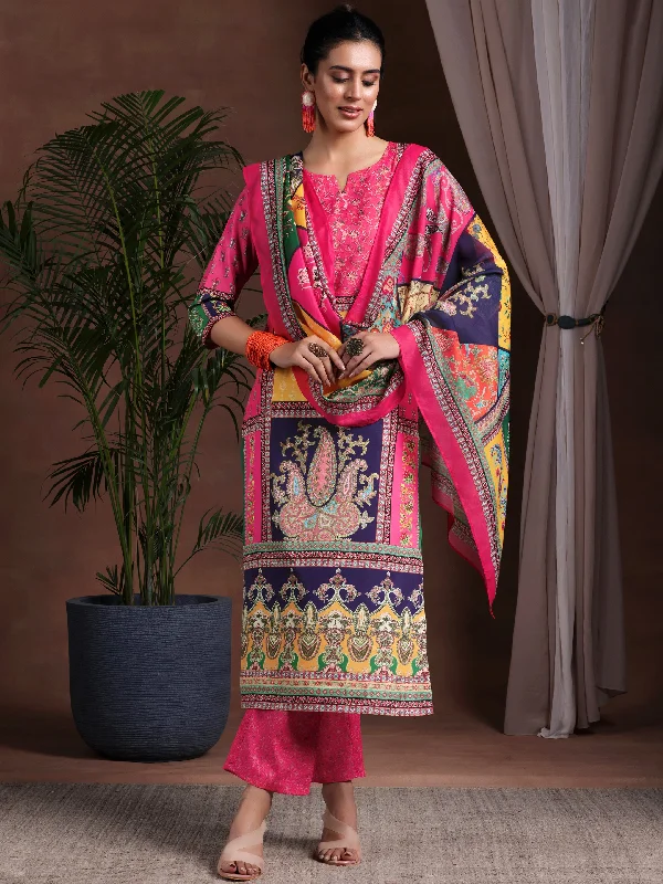 Multi Printed Poly Crepe Straight Suit With Dupatta