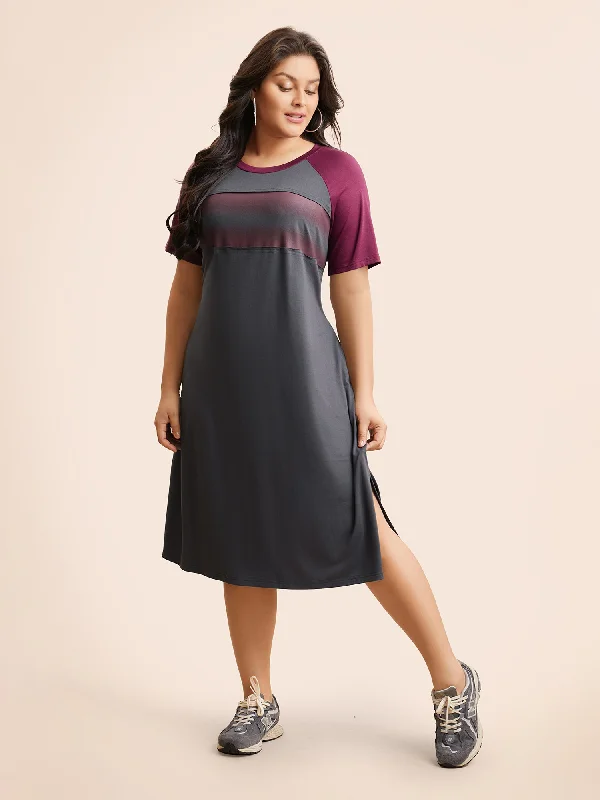 Ombre Contrast Patchwork Split Hem Dress