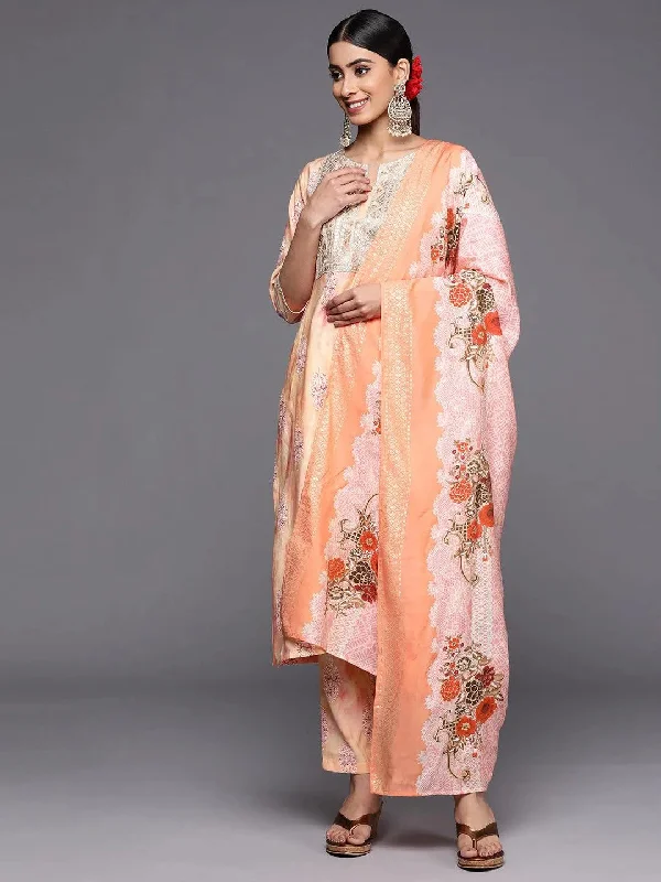 Peach Yoke Design Silk Blend Pakistani Suit