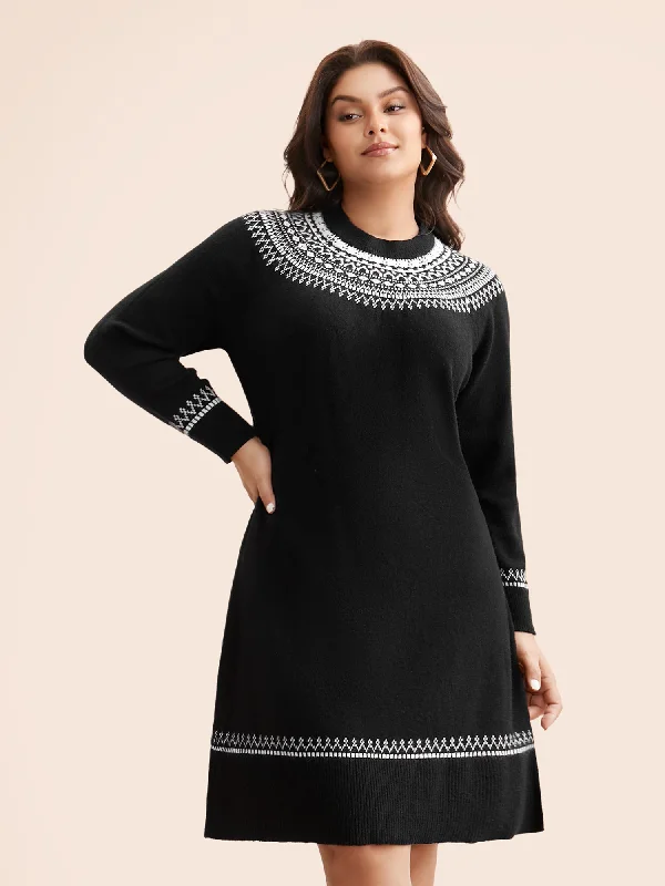 Supersoft Essentials Geo-embroidery Fair Isle Fitted Sweater Dress