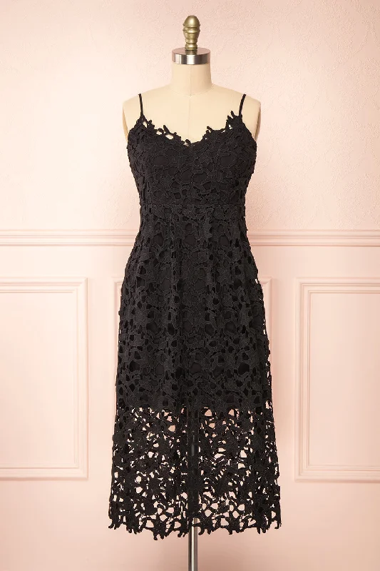 Avelina Black | Lace Midi Dress