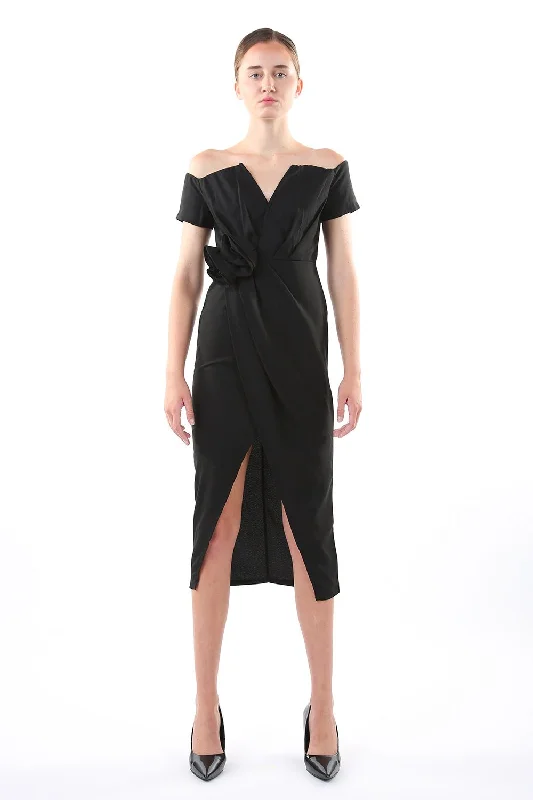 Off Shoulder Wrap Midi Dress