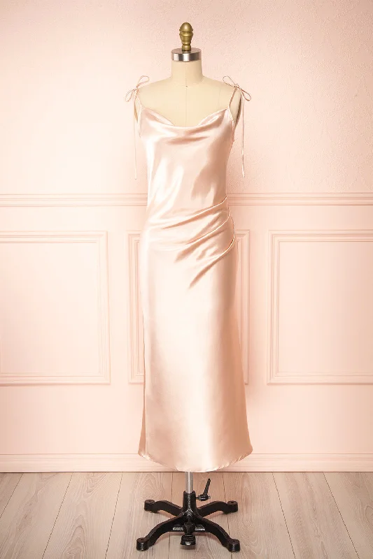 Elyse Blush | Cowl Neck Midi Dress