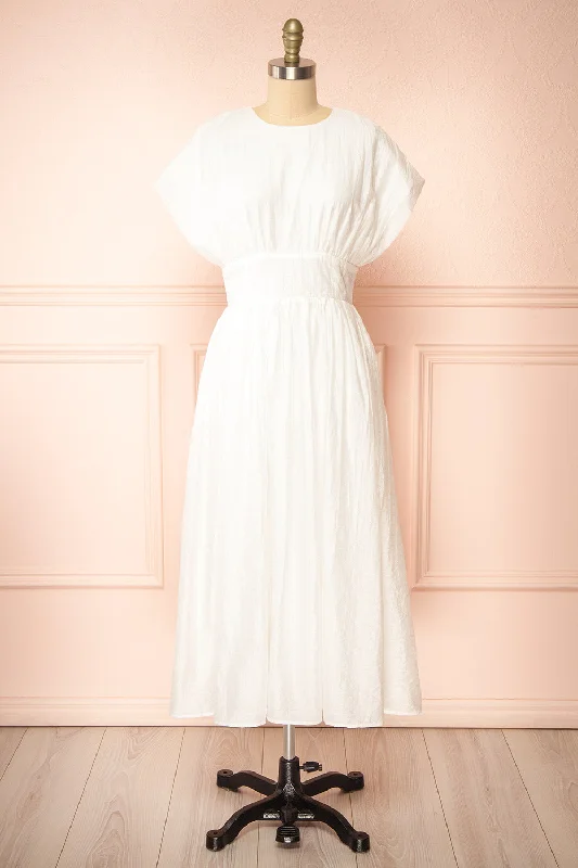 Evitae | White Midi Dress w/ Short Sleeves