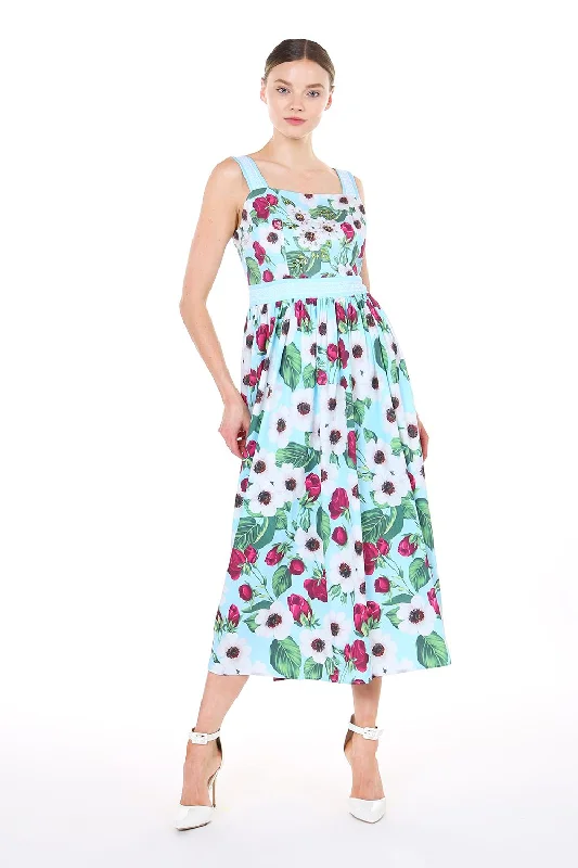 Floral Sleeveless Strap Midi Dress