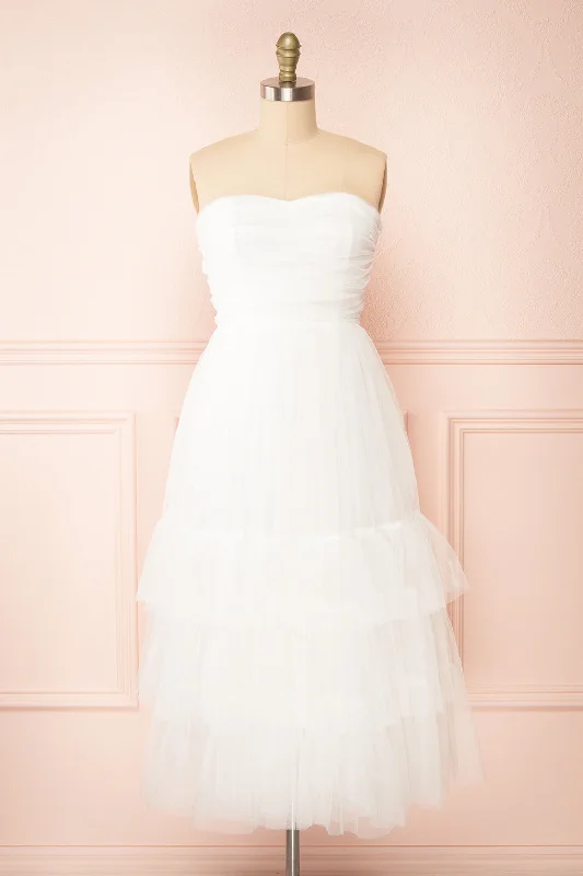 Ifaty White | Strapless Tulle Midi Dress