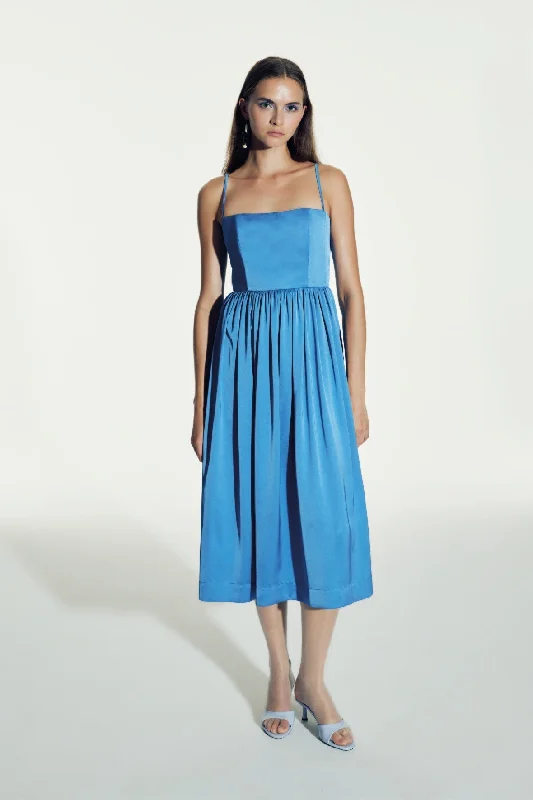 Liette Satin Midi Dress in Ultramarine