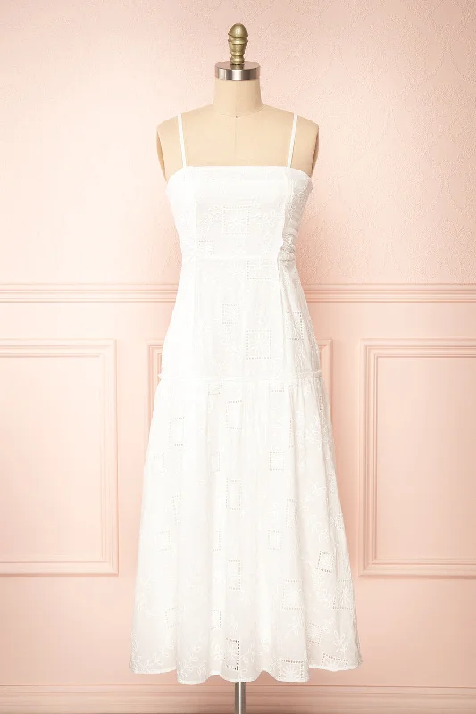 Lisy | White Midi Dress w/ Openwork