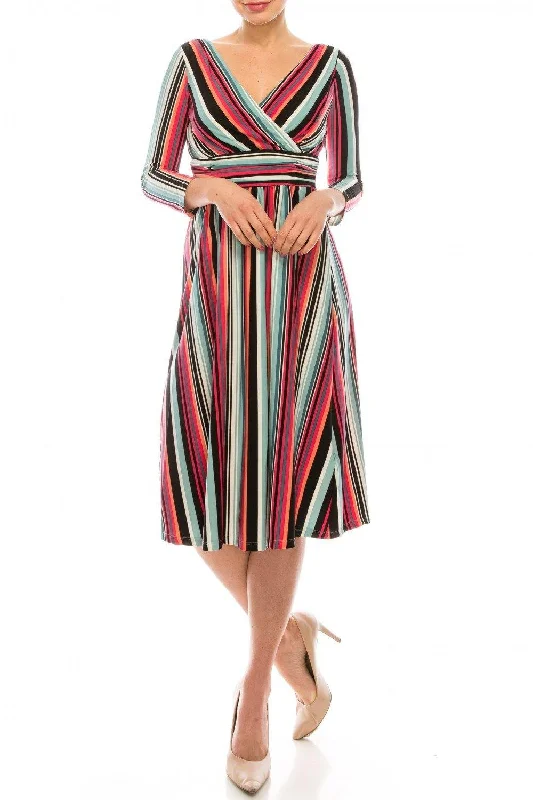 London Times Soft Striped Empire Waist Midi Dress Sale