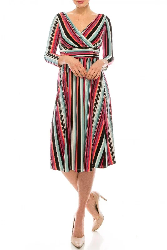 London Times Soft Striped Empire Waist Midi Dress