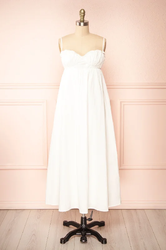 Lyssa | White Midi Dress w/ Empire Waist