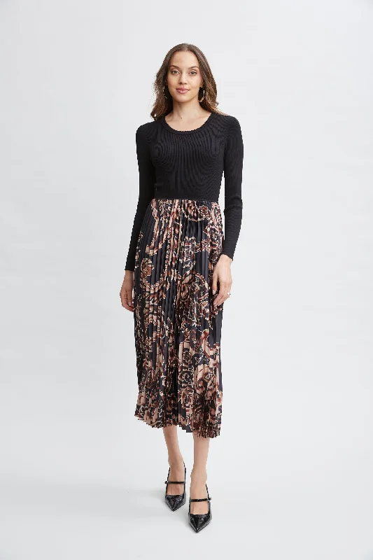 Paisley Pleated Midi Dress