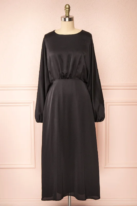 Reneane Black | Long Sleeve Midi A-Line Dress