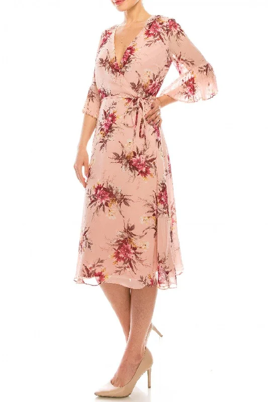 Sandra Darren Floral Printed Midi Faux Wrap Dress