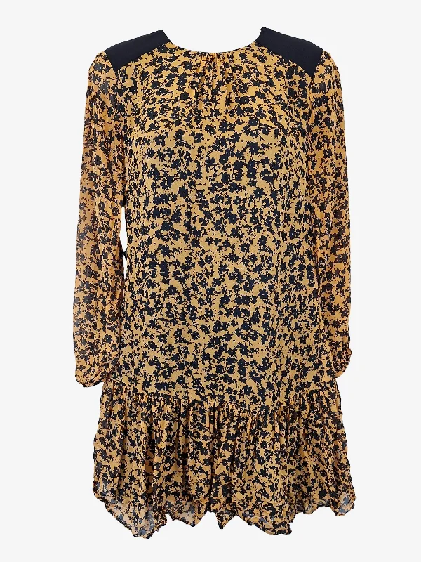 Cue Sophisticated Mustard Floral Mini Dress Size 6