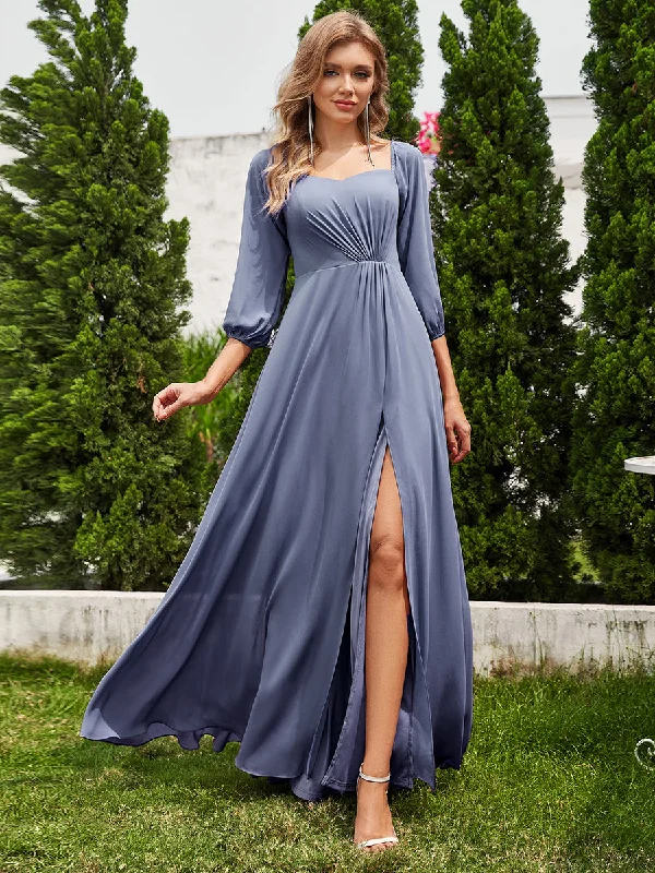 Chiffon Maxi Long One Shoulder Wholesale Evening Dresses With Lantern Sleeves