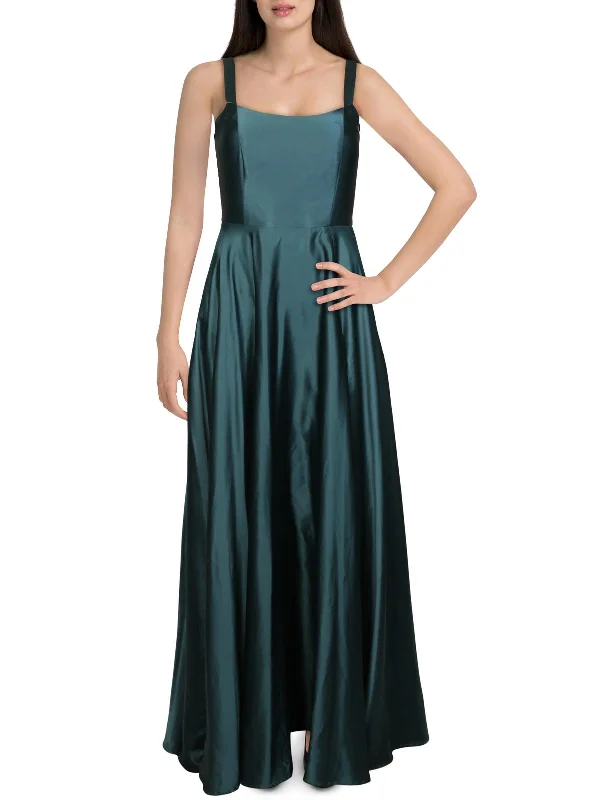 Juniors Womens Satin Sleeveless Evening Dress