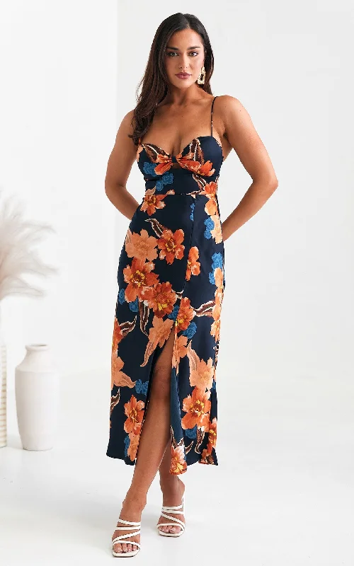 Lyla Maxi Dress - Navy Orange Floral