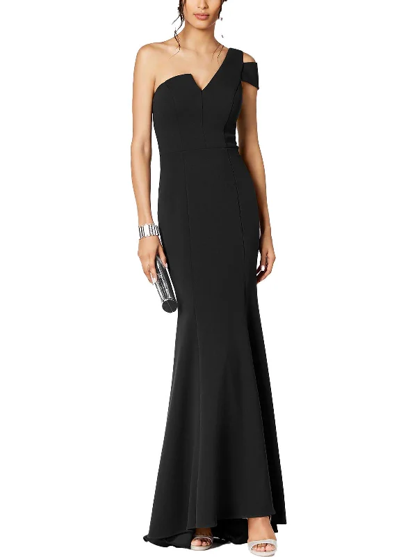 Petites Womens Asymmetric One Shoulder Evening Dress