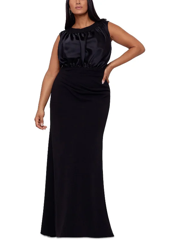 Plus Womens Mixed Media Sleeveless Evening Dress