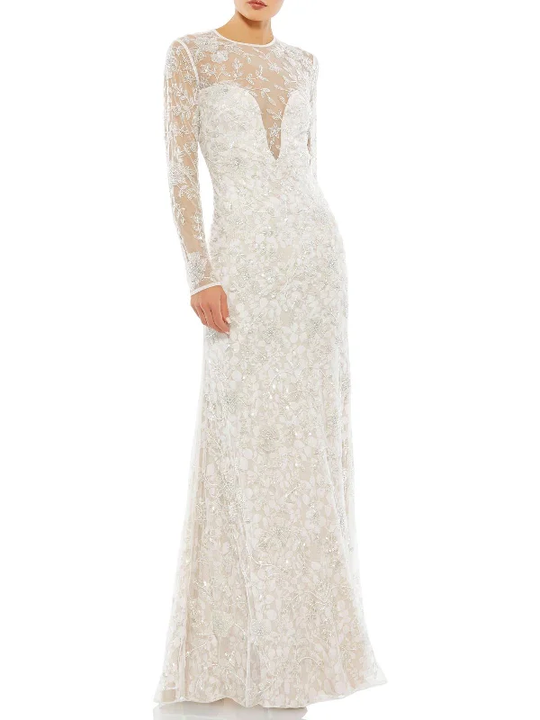 Womens Embellished Beaded Evening Dress