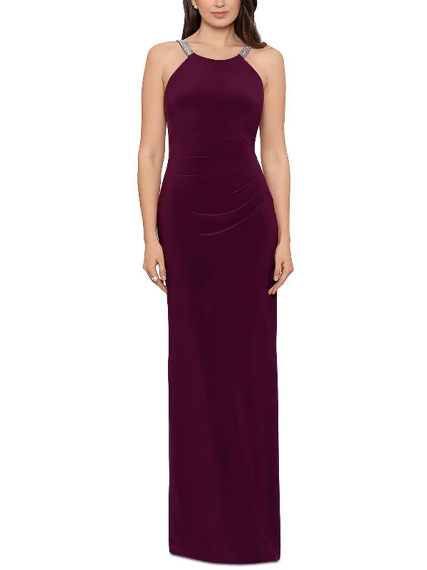 Womens Halter Neck Embellished Evening Dress