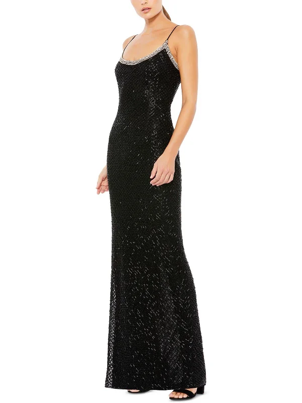 Womens Mesh Embellished Evening Dress