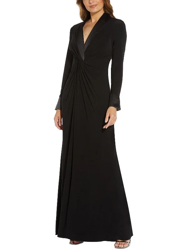 Womens Tuxedo Ruched Evening Dress