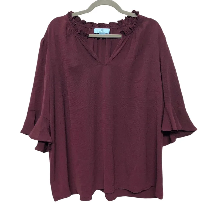 Blouse Short Sleeve By Cece In Maroon, Size: 2x