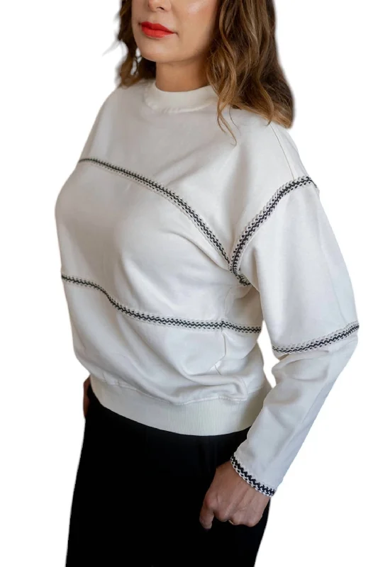 Sweatshirt Crochet Stripes In Cream And  Black