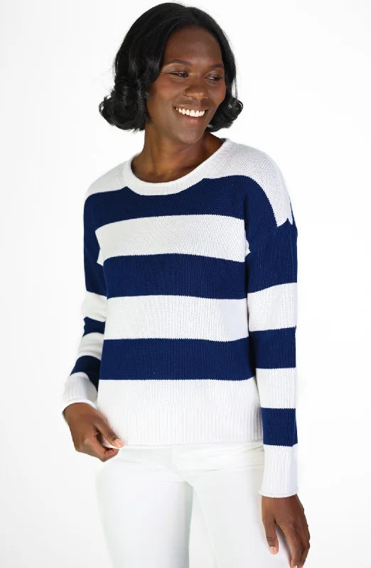 Navy & White Stripe Drop Shoulder Sweater