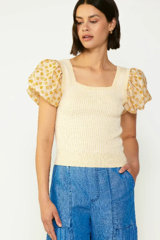 Constrast Puff Sleeve Sweater Top